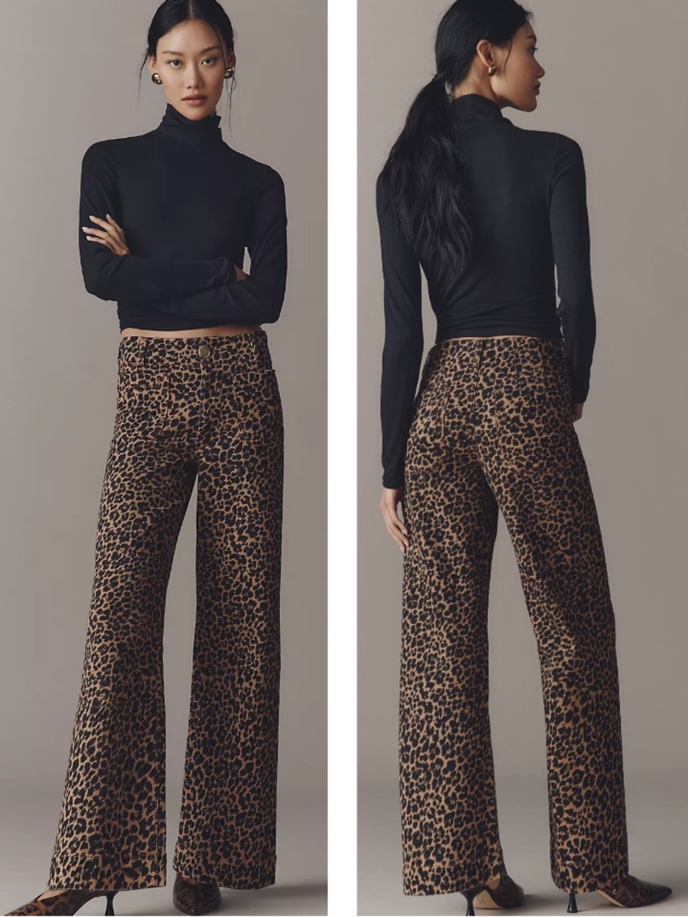 Anthropologie The Colette Full Length Wide-Leg Leopard Print Pants SZ 32
